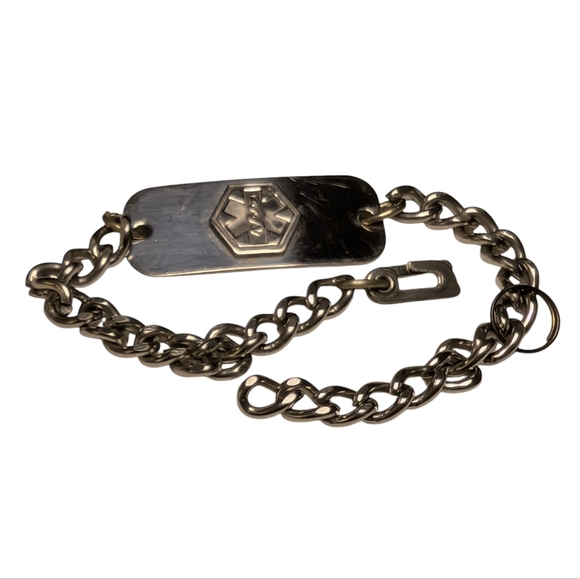 ACU-LIFE Medical Alert ID Diabetic Bracelet Silver Chain Engraved - Picture 1 of 8